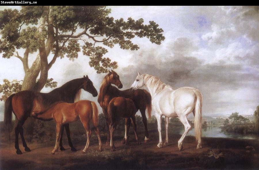 George Stubbs Mares and Foals in a River Landscape